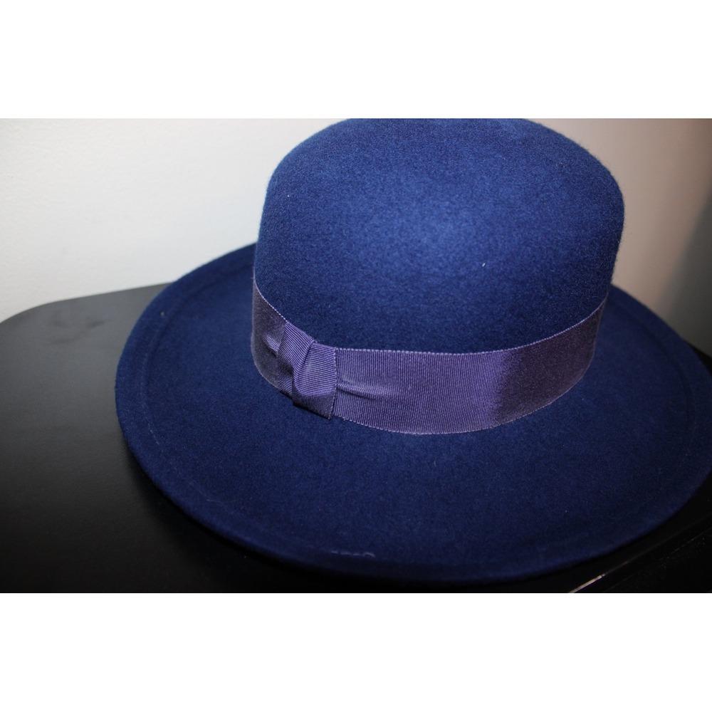 Street Smart by Betmar Vintage Navy Blue 100% Wool Felt Wide Brim Hat USA Made
